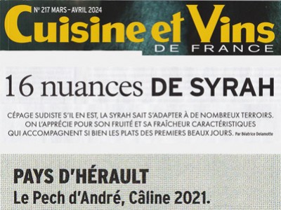 "Cuisine et Vins de France" sélectionne la cuvée Câline du Pech d'André