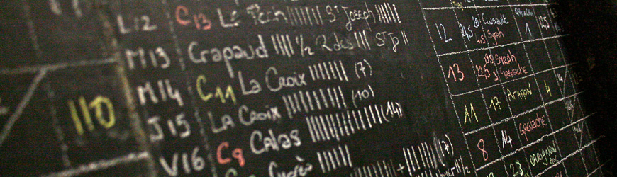 Blackboard of Le Pech d'André's cellar